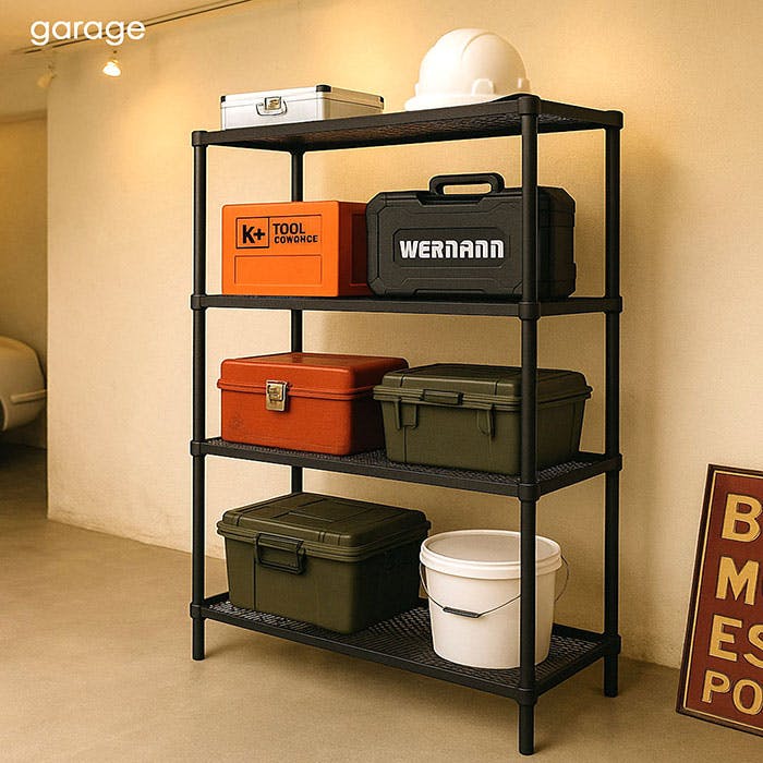 SHINです！　アイアンラック AIS エキスパンドラック4段 9015 ブラック 90.8×35.8×152.3cm スチール