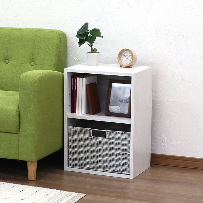 AIS 可動棚カラーボックス2段 ホワイト 42.8×29.2×59.9cm 本棚 収納