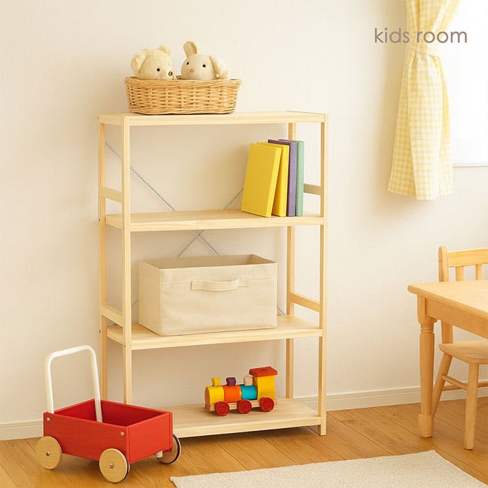 AIS パインラック4段80 82×30×105cm 木製ラック 収納棚 リビング