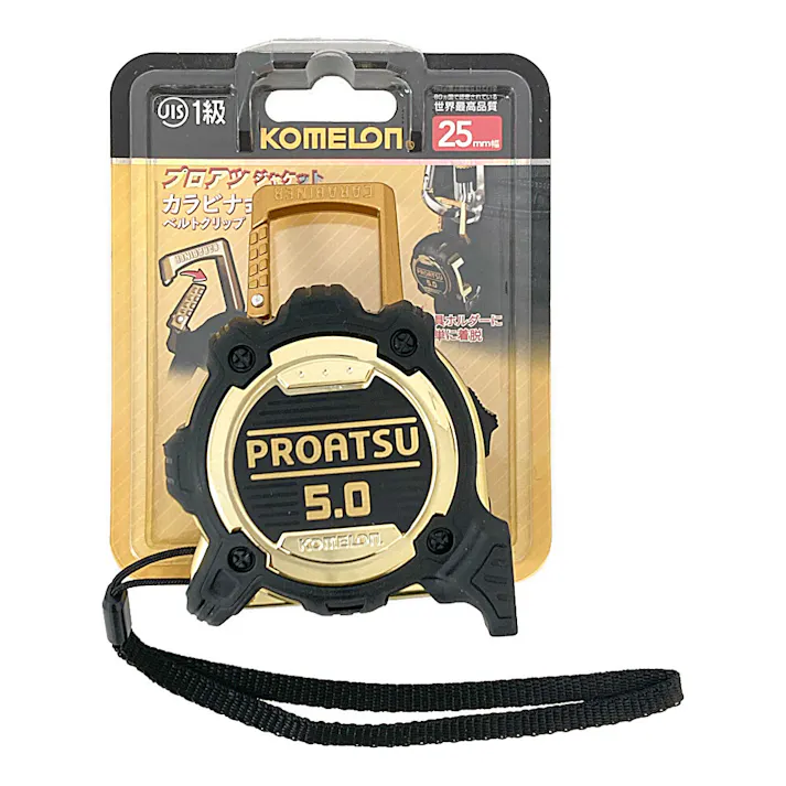 コメロン KOMELON PROATSU カラビナ式 クリップ付 ブラックゴールド 25mm×5.0m KMC-31JTB
