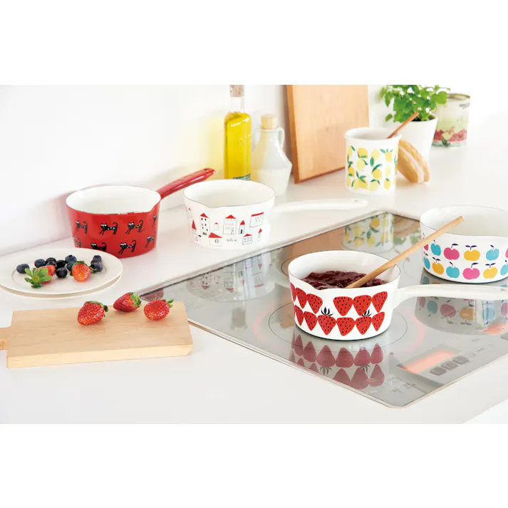 豊琺瑯 Plune. ホーローミルクパン15cm あかいちご プルーン IH100V・200V対応 料理 キッチン フライパン 調理器具 YJM-104【別送品】