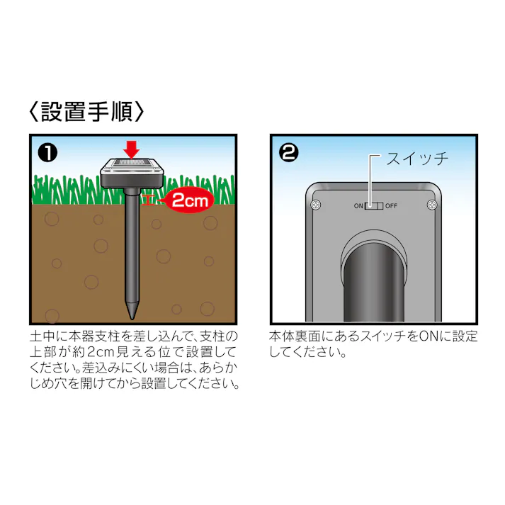 セーブ・インダストリー ソーラー式 モグラ撃退器 2本入 もぐら捕獲 もぐら除去 モグラ退治 SV-5141【別送品】