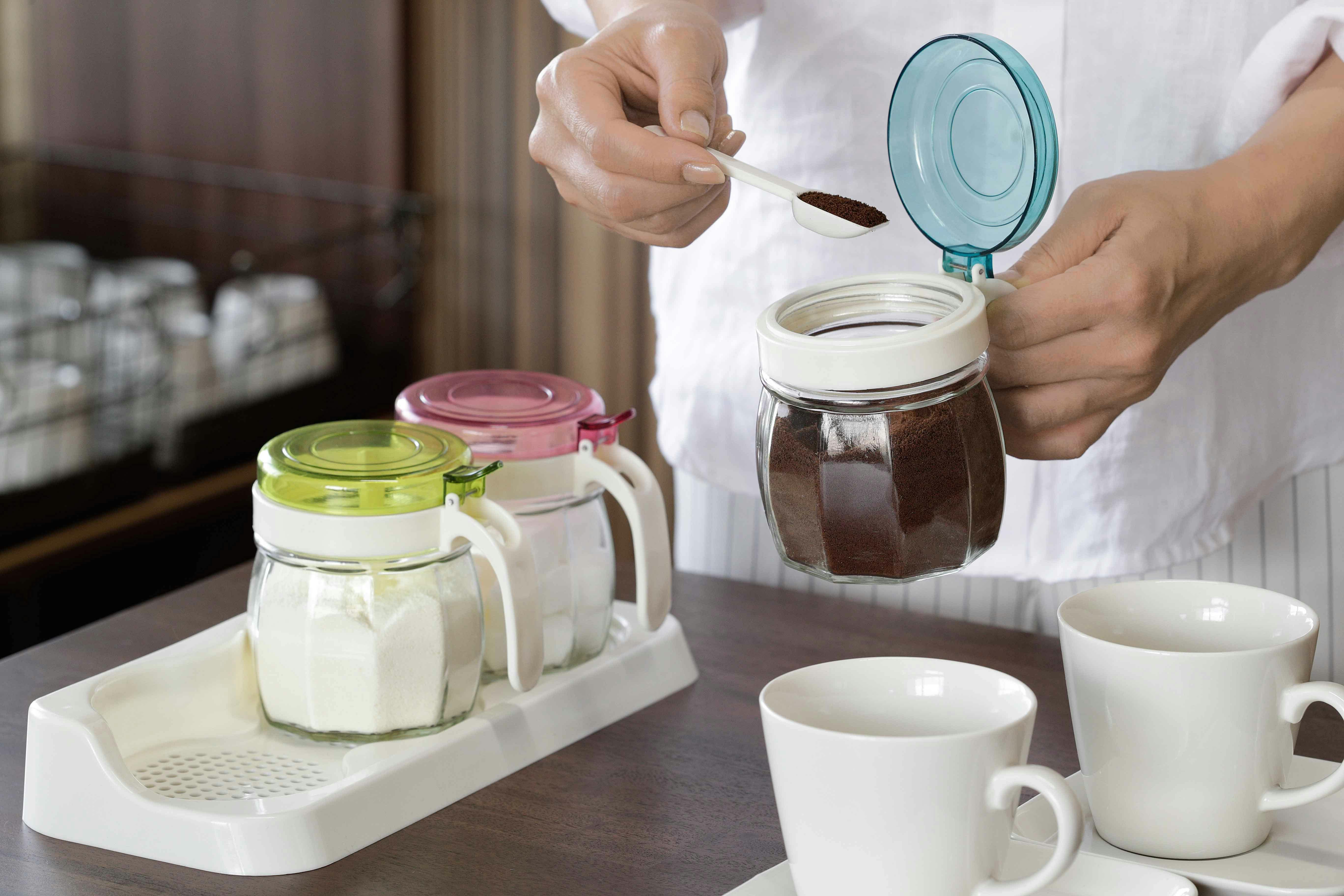 セーブ・インダストリー ガラス製カラフル調味料カップ 3P(スプーン