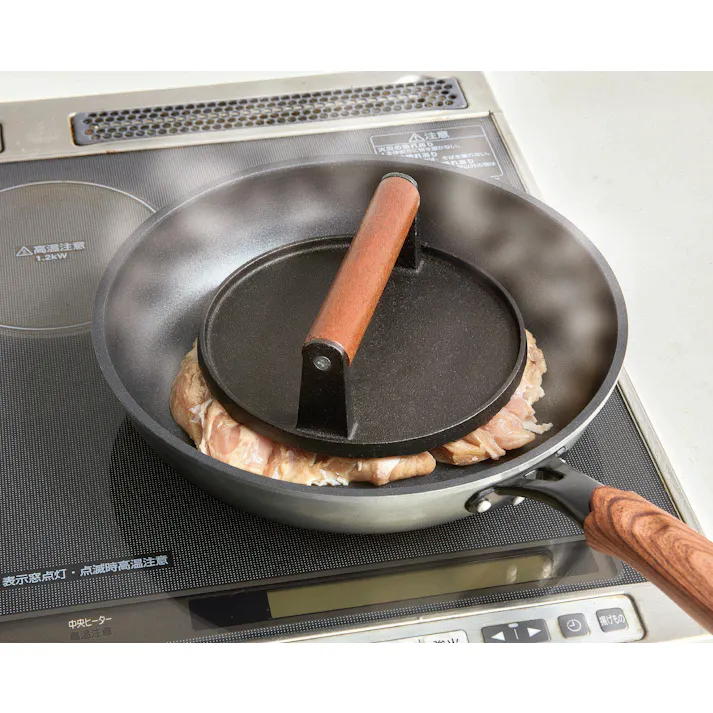 セーブ・インダストリー 鋳物 ミートプレス 丸型 フライパンプレス 押し蓋 ハンバーグ SV-7077【別送品】