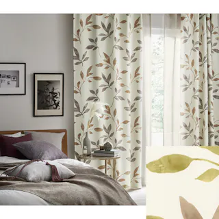 Eco de Happiness 【2級遮光/テキ温】 (グリーン) 100cm×168cm 幅50×2枚組 ドレープカーテン 防炎 遮光 ウォッシャブル 洗える 断熱 リーフ柄 和室に合う 形態安定加工 KZE9411-100168【別送品】