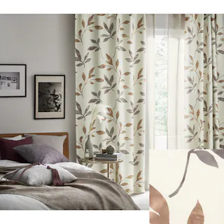 Eco de Happiness 【2級遮光/テキ温】 (ブラウン) 200cm×148cm 幅100×2枚組 ドレープカーテン 防炎 遮光 ウォッシャブル 洗える 断熱 リーフ柄 和室に合う 形態安定加工 KZE9412-200148【別送品】