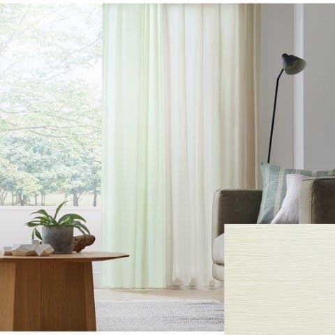 Eco de Happiness レースカーテン KZE9479(ライトグリーン) 100cm×106cm 幅50×2枚組 防炎 ウォッシャブル 洗える UVカット 遮像 外から見えない 採光 遮熱 保温 シンプル 無地 形態安定加工 KZE9479-100106【別送品】