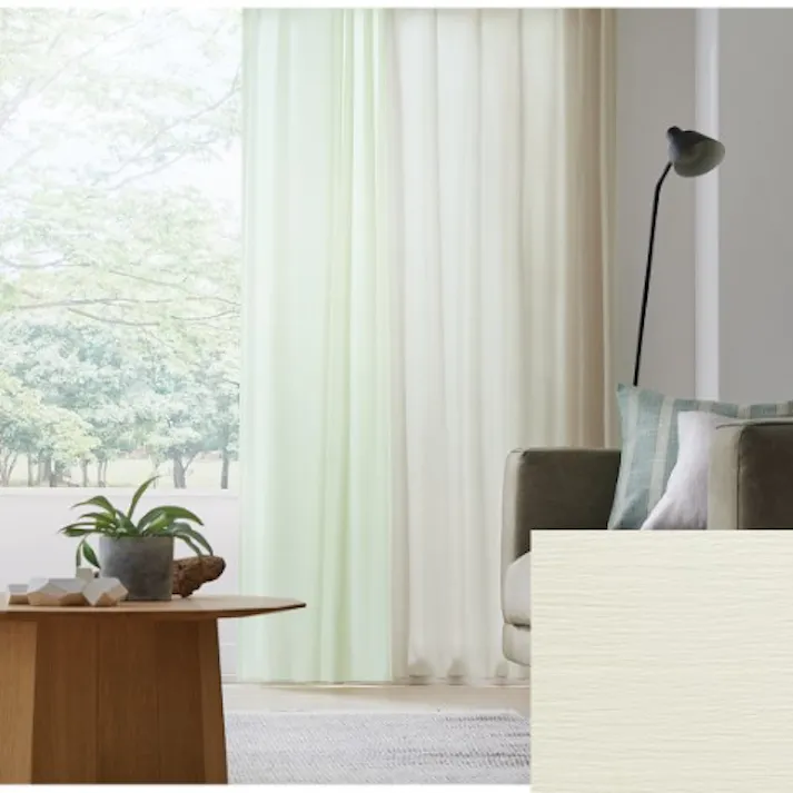 Eco de Happiness レースカーテン KZE9479(ライトグリーン) 200cm×156cm 幅100×2枚組 防炎 ウォッシャブル 洗える UVカット 遮像 外から見えない 採光 遮熱 保温 シンプル 無地 形態安定加工 KZE9479-200156【別送品】