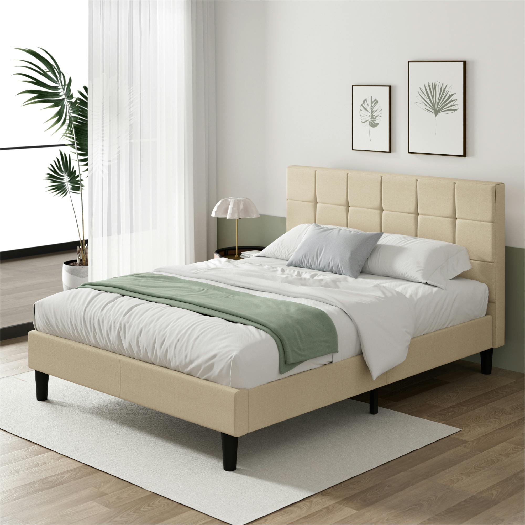 ZINUS(ジヌス) Lottie 布張りベッドフレーム ショートヘッドボード付