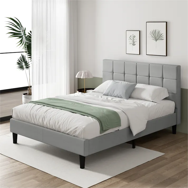 ZINUS(ジヌス) Lottie 布張りベッドフレーム ショートヘッドボード付 ライトグレー シングル 寝具 ベッドフレーム ファブリックベッド ヘッドボード 4573556105988 ZJ-FSPBO-S-LG【別送品】