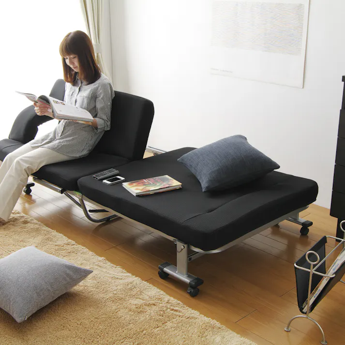 アイリスオーヤマ 折りたたみソファベッド OTB-SFN ブラック/シルバー 寝室 睡眠 ベッド 折りたたみ コンパクト 4905009948543【別送品】