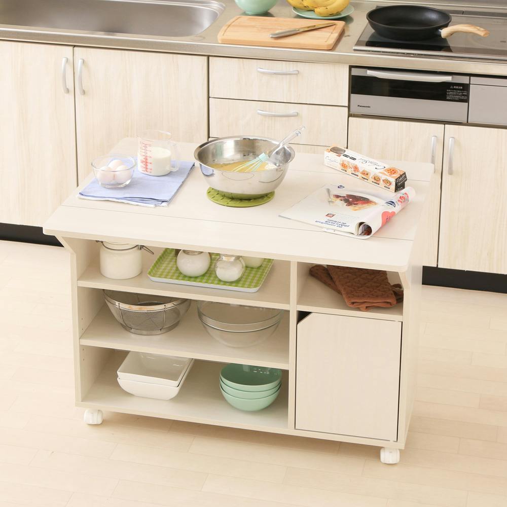 アイリスオーヤマ 扉付きキッチンワゴン TKW-90 オフホワイト