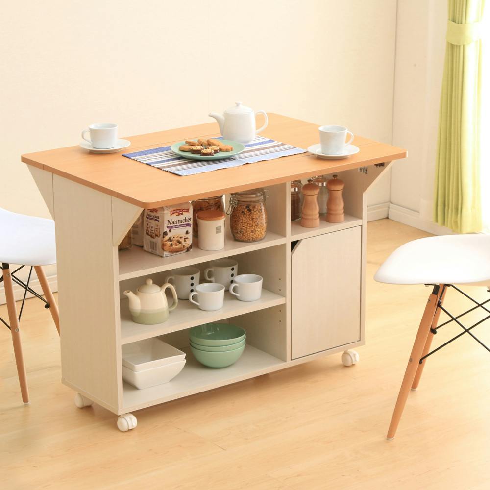 アイリスオーヤマ 扉付きキッチンワゴン TKW-90 ビーチ/ホワイト