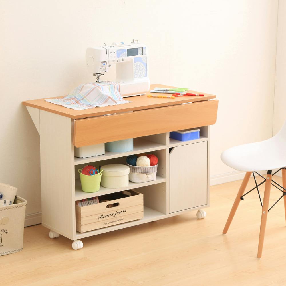 アイリスオーヤマ 扉付きキッチンワゴン TKW-90 ビーチ/ホワイト