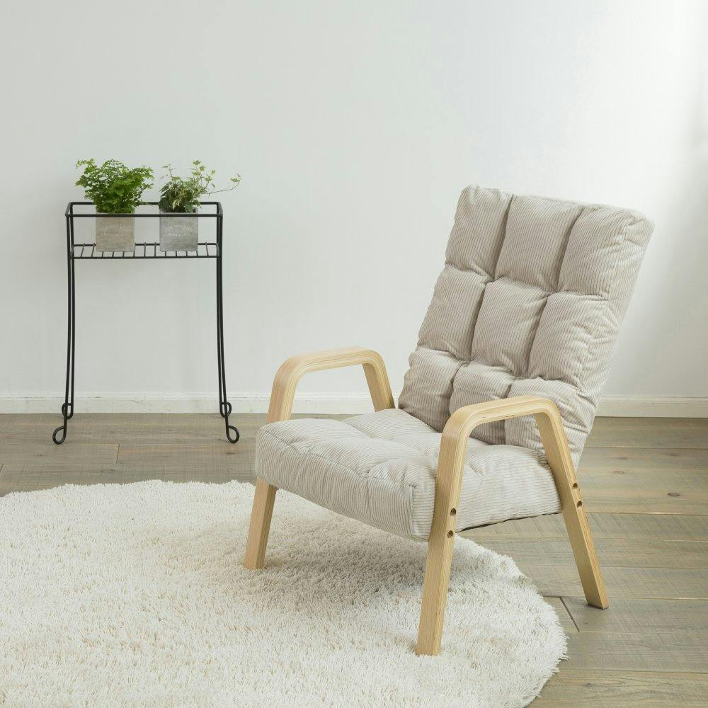 木製アームチェア ベージュクッション アイリスオーヤマ ウッドアームチェア WAC-M ベージュ チェア