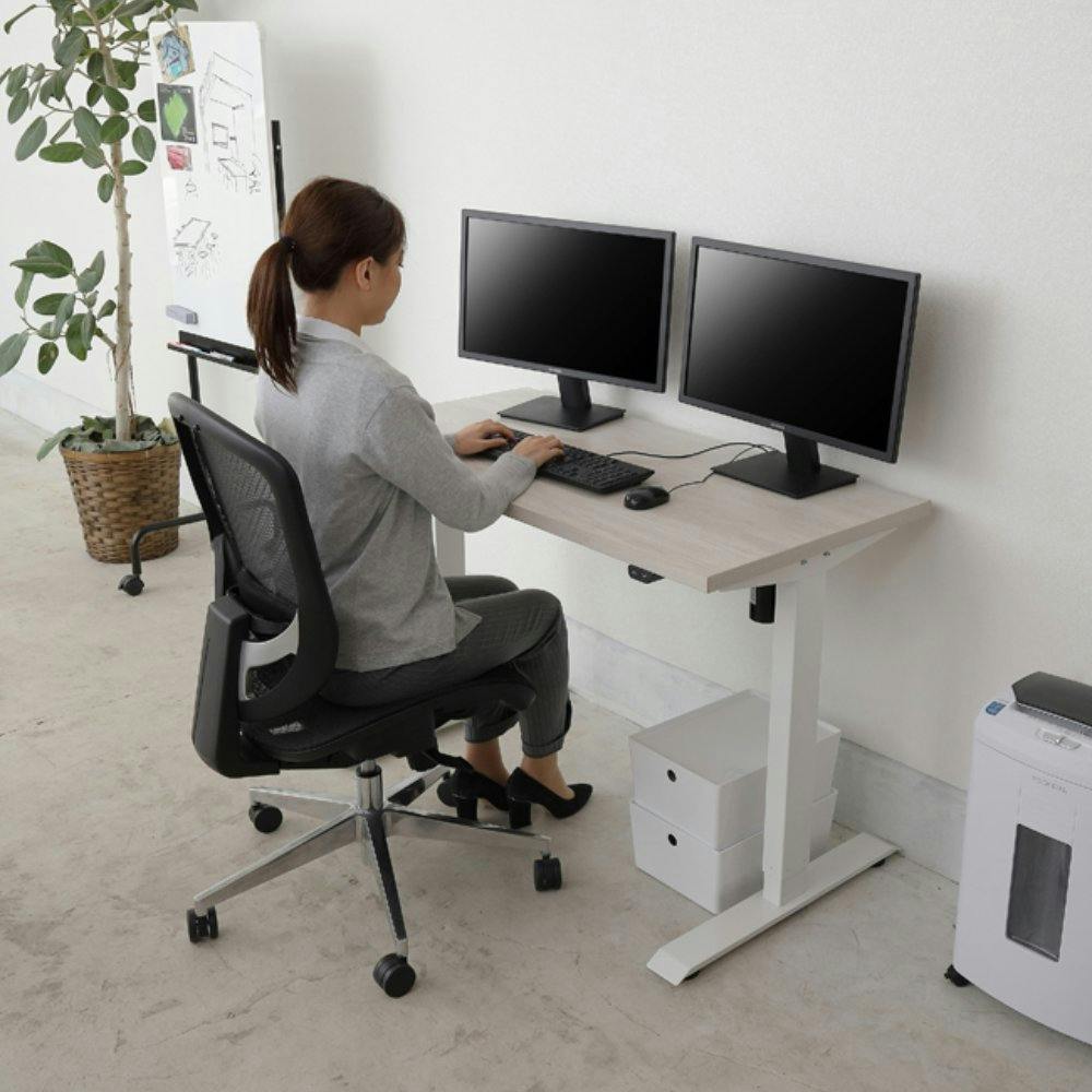 アイリスオーヤマ 電動昇降テーブル DST-1200 ホワイト リビング