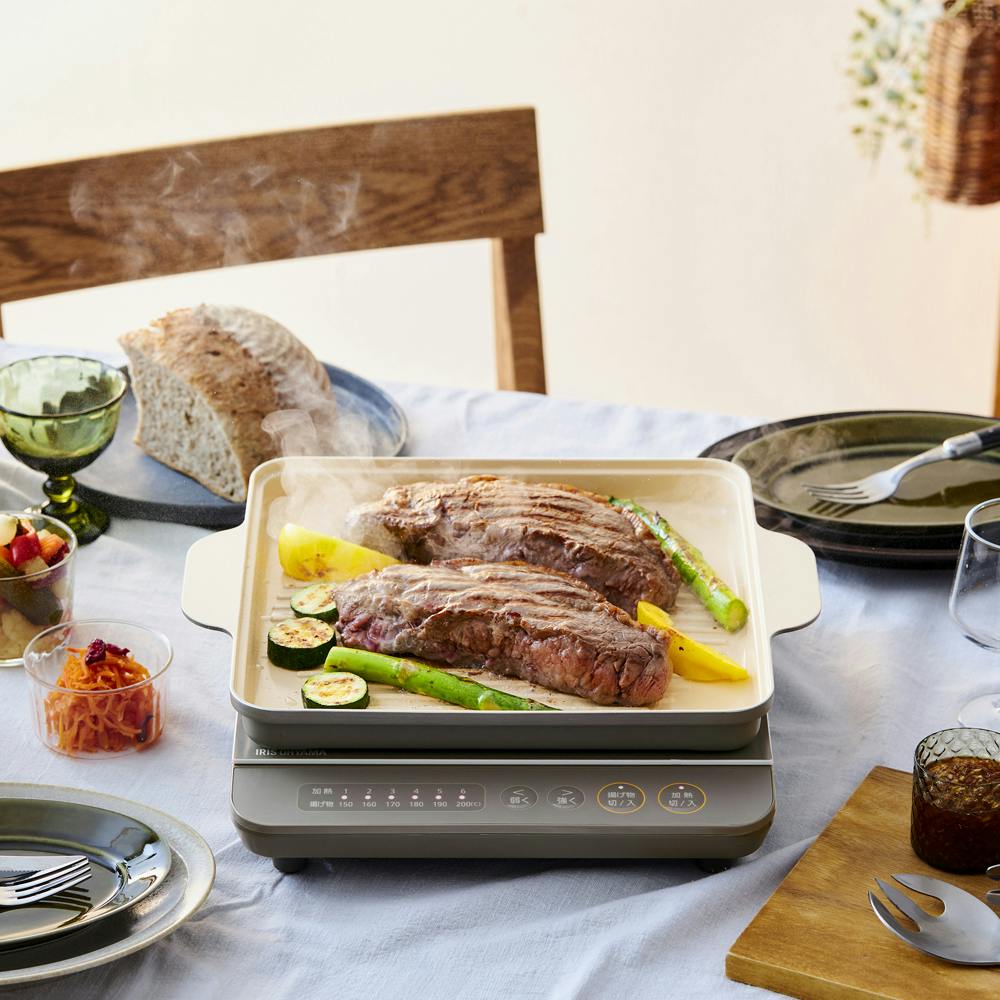 アイリスオーヤマ IH専用焼肉プレート IHKP-YP14-T ブラウン 保温 調理