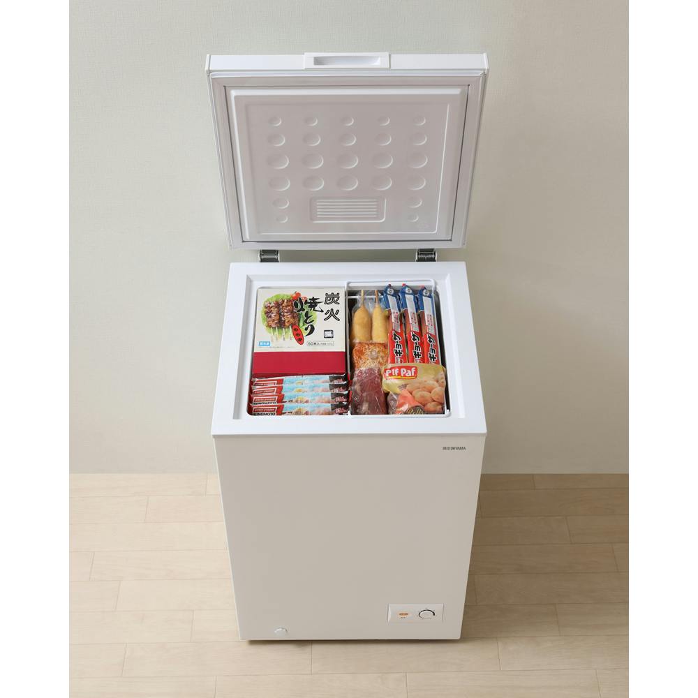アイリスオーヤマ　ワンドア冷蔵庫　2021年製　美品 アイリスオーヤマ 上開き式冷凍庫 100L ICSD-10C-W ホワイト