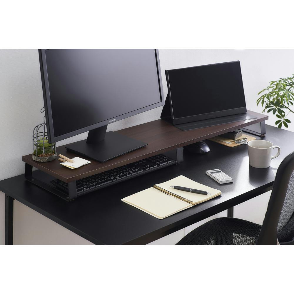 アイリスオーヤマ モニター台 MNS-1000 ブラウン 設置 ディスプレイ