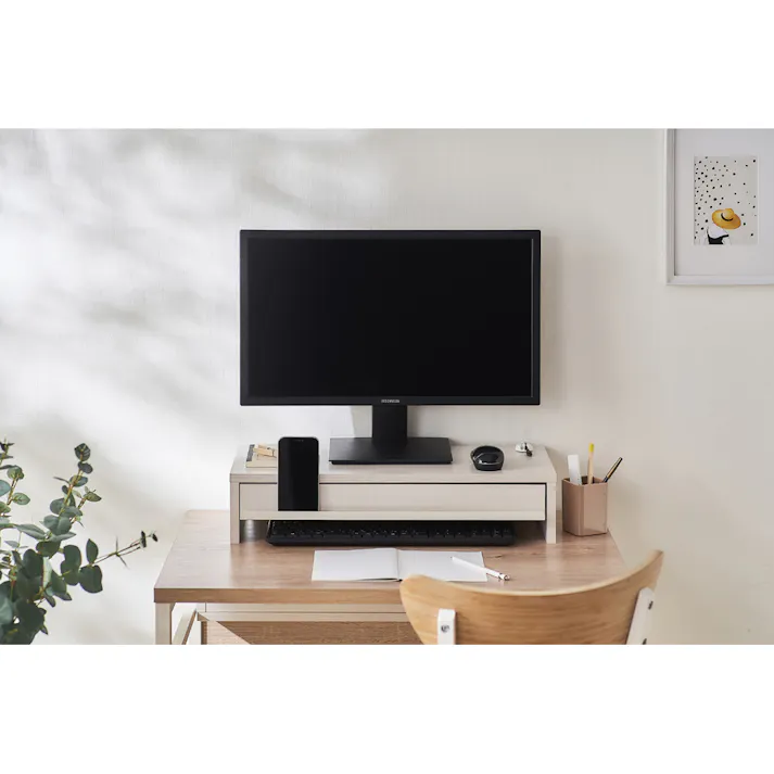 アイリスオーヤマ モニター台 引出し付き MNS-590H-OW オフホワイト 設置 ディスプレイ用品 4967576559898【別送品】