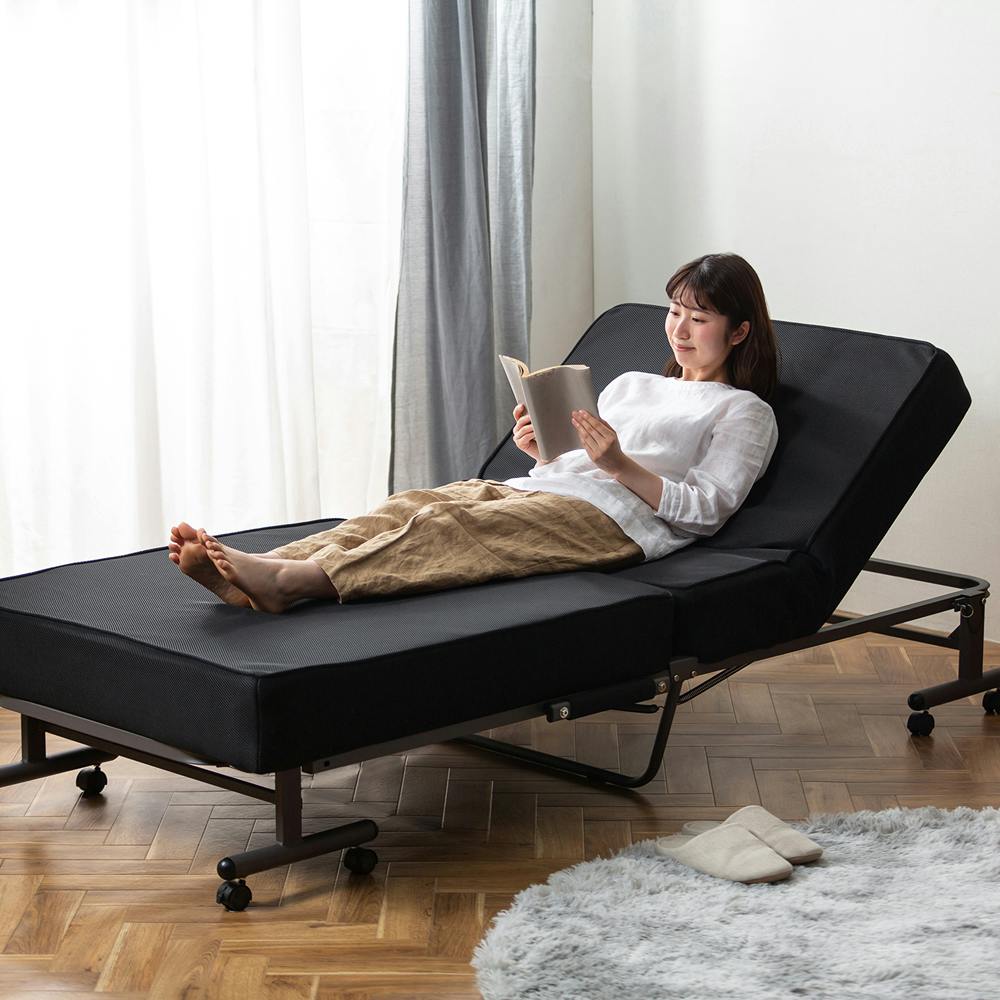 アイリスオーヤマ 折りたたみベッド OTB-PSN／現行モデル／説明書付き／美品 アイリスオーヤマ 折りたたみベッド OTB-PSN ブラック 寝室 睡眠