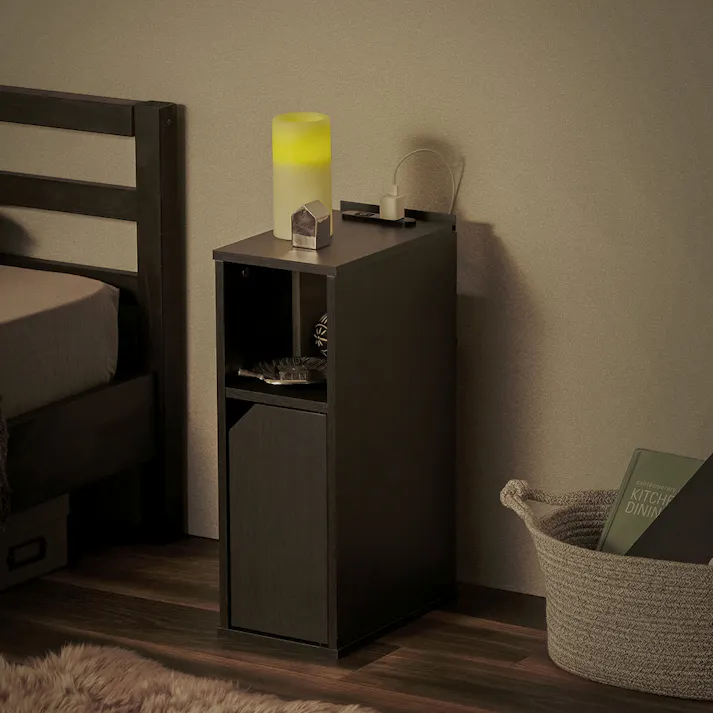 アイリスオーヤマ ナイトテーブル扉付き NTB-180T ブラック 寝室 リビング テーブル 4967576638432【別送品】