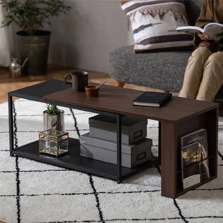 アイリスオーヤマ 伸縮センターテーブル SCT-795 ウォールナット/ブラック リビング ワーク オフィス テーブル 4967576644365【別送品】