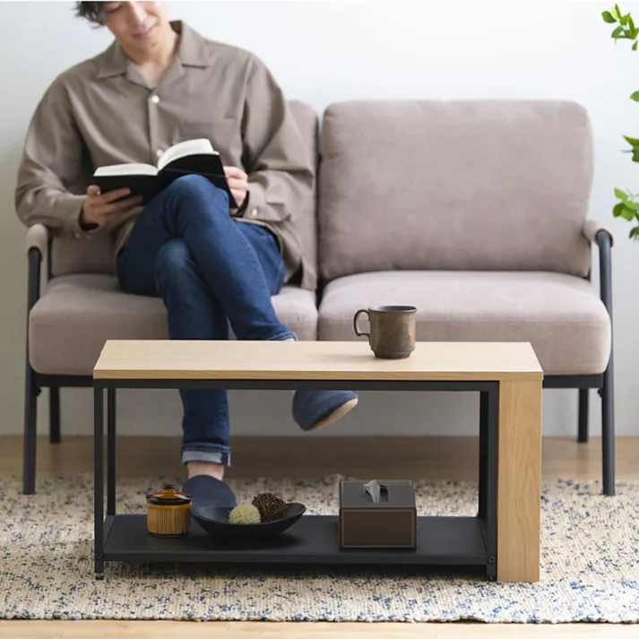 アイリスオーヤマ 伸縮センターテーブル SCT-795 ナチュラル/ブラック リビング ワーク オフィス テーブル 4967576644372【別送品】