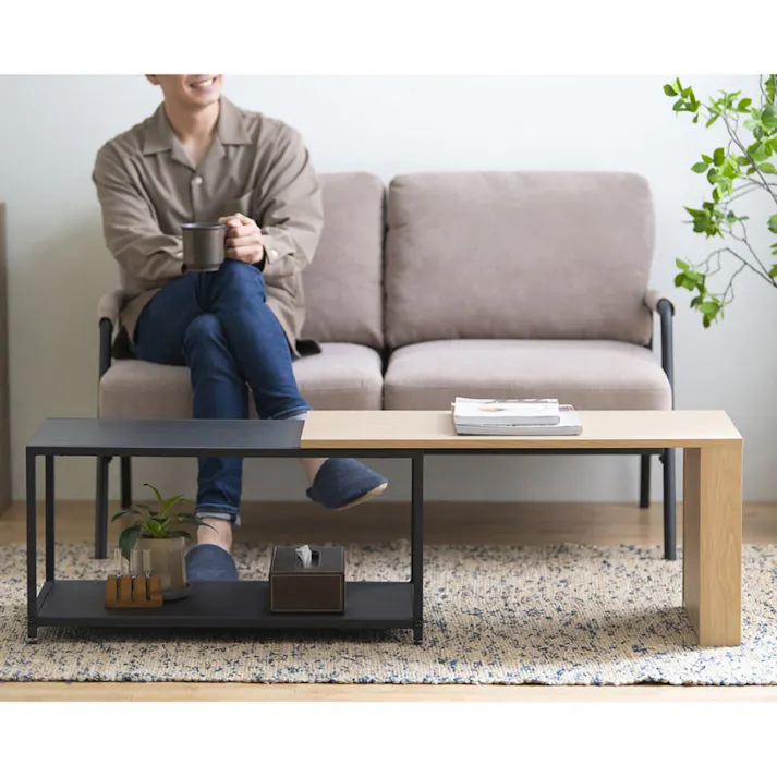 アイリスオーヤマ 伸縮センターテーブル SCT-795 ナチュラル/ブラック リビング ワーク オフィス テーブル 4967576644372【別送品】