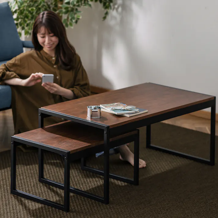 アイリスオーヤマ スチールフレームセンターテーブル SFCT-900N ウォールナット リビング ワーク オフィス テーブル 4967576650496【別送品】