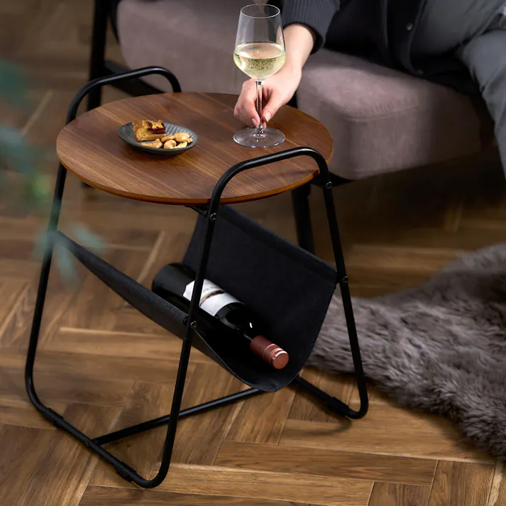 アイリスオーヤマ スチールフレームサイドテーブル SFST-400F ウォールナット 寝室 リビング テーブル 4967576665308【別送品】