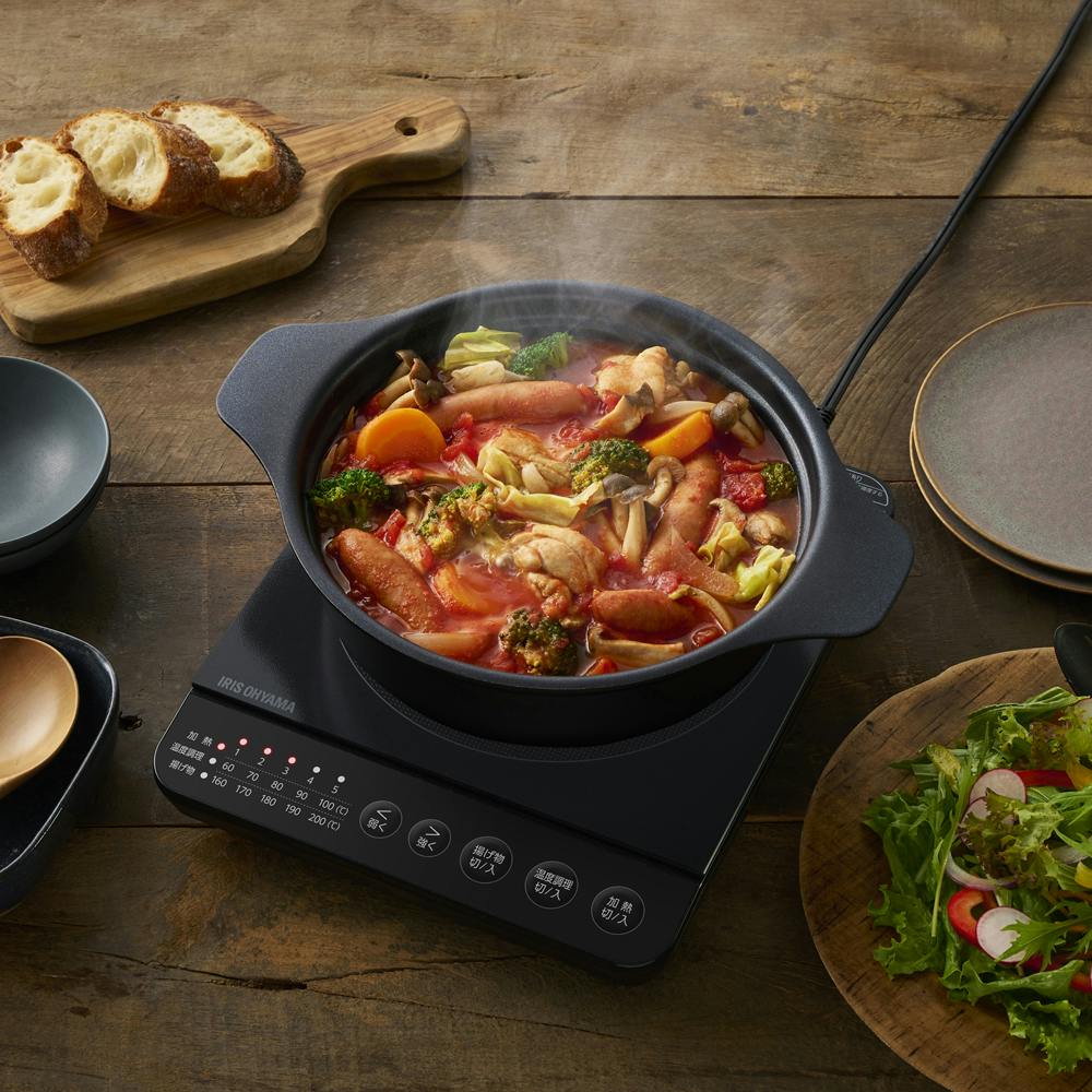 アイリスオーヤマ IHコンロ鍋セット1000W IHKP-T39220-B ブラック 保温