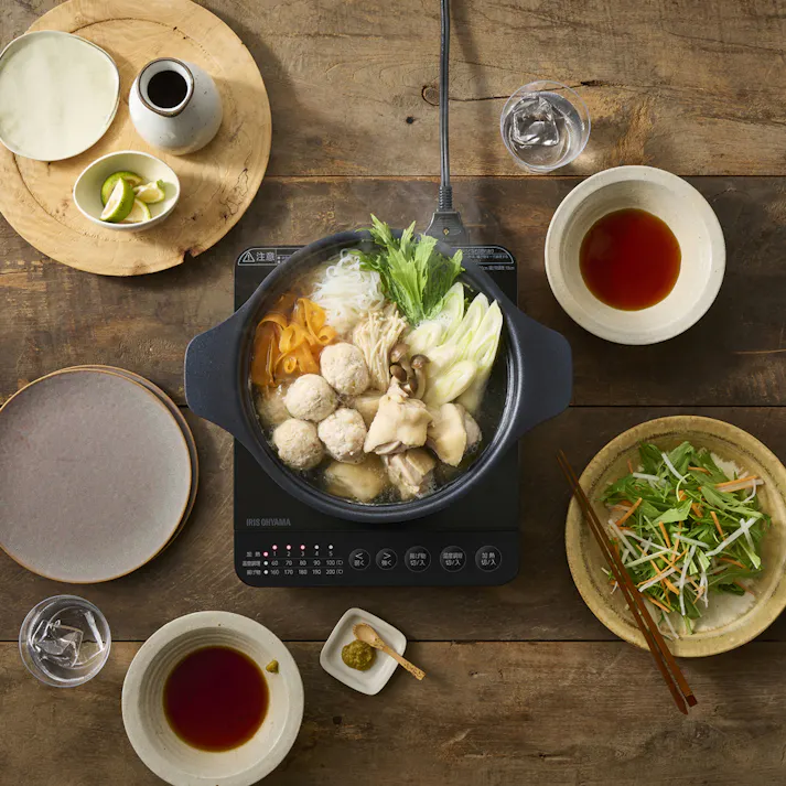 アイリスオーヤマ IHコンロ鍋セット1000W IHKP-T39220-B ブラック 保温 調理 IH調理器 4967576666268【別送品】