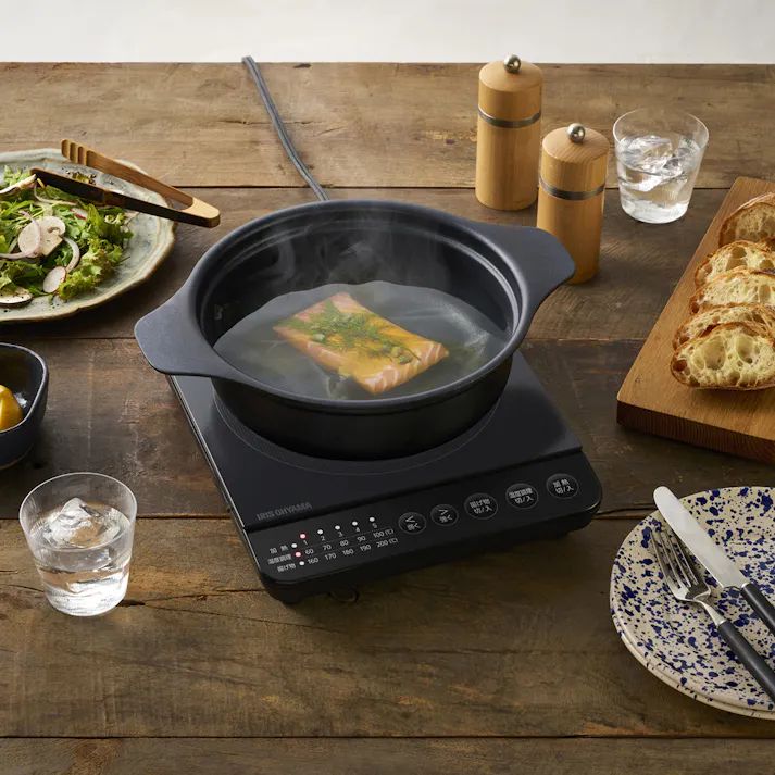 アイリスオーヤマ IHコンロ鍋セット1000W IHKP-T39220-B ブラック 保温 調理 IH調理器 4967576666268【別送品】