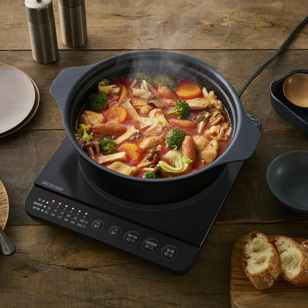 アイリスオーヤマ IHコンロ鍋セット1400W IHKP-T39124-B ブラック 保温