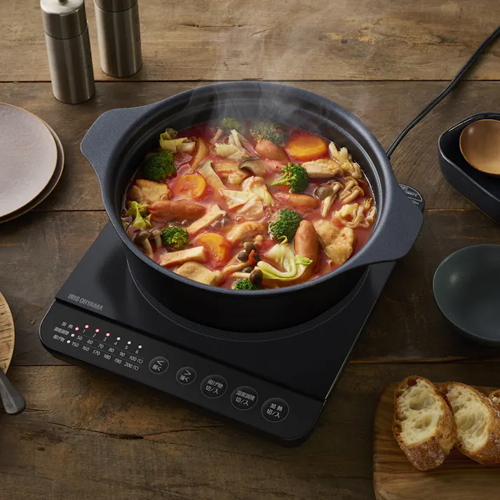 アイリスオーヤマ IHコンロ鍋セット1400W IHKP-T39124-B ブラック 保温 調理 IH調理器 4967576666299【別送品】