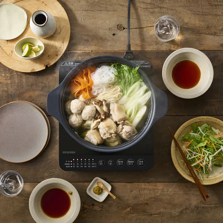 アイリスオーヤマ IHコンロ鍋セット1400W IHKP-T39124-B ブラック 保温 調理 IH調理器 4967576666299【別送品】