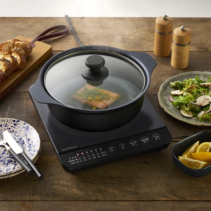 アイリスオーヤマ IHコンロ鍋セット1400W IHKP-T39124-B ブラック 保温 調理 IH調理器 4967576666299【別送品】