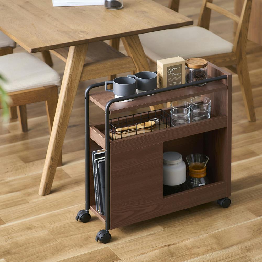 アイリスオーヤマ ダイニングワゴン DWG-196 ウォールナット キッチン