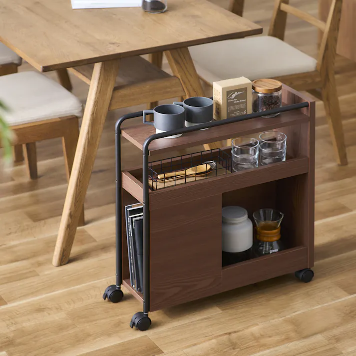 アイリスオーヤマ ダイニングワゴン DWG-196 ウォールナット キッチン ダイニング テーブル 4967576669702【別送品】