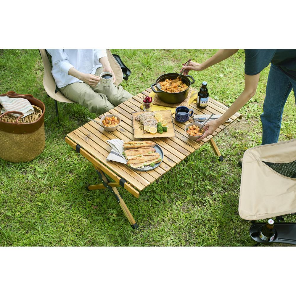 アイリスオーヤマ ウッドロールテーブル WRT-90 キャンプ バーベキュー