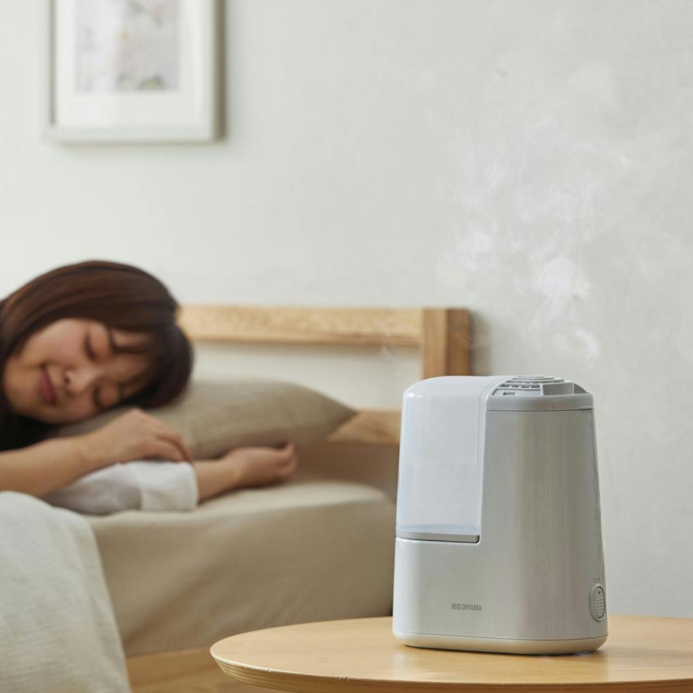 アイリスオーヤマ スチーム式加湿器 120ml AHM-H12B-H ミストグレー 喉