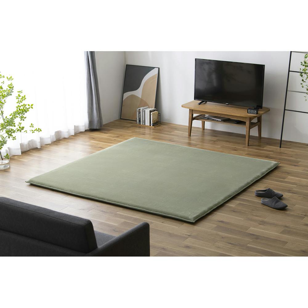 ラ・クッションラグ マイクロムートン オリーブ 180×180 アイリスオーヤマ ラ・クッションラグ マイクロムートン 極厚 ACRMG