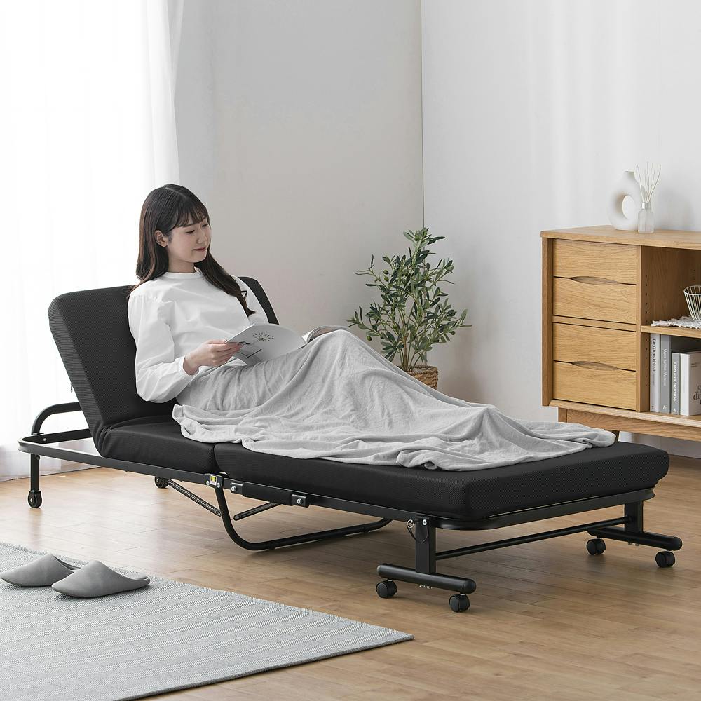 ブラック折りたたみベッド アイリスオーヤマ 折りたたみベッド OTBSS-KR ブラック 寝室 睡眠