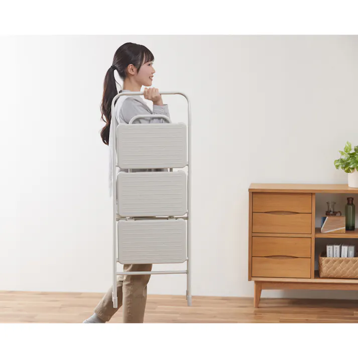アイリスオーヤマ 折りたたみステップ3段 OSU-3R ニュアンスグレー はしご 脚立 キッチン 4967576692038【別送品】