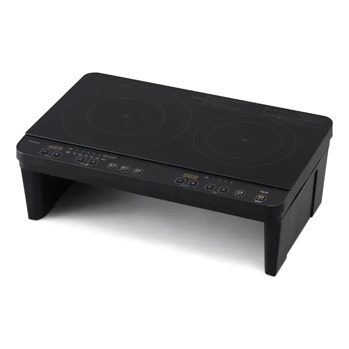 アイリスオーヤマ 2口IHコンロ脚付 IHK-WT41S-B ブラック 保温 調理 IH調理器 4967576706100【別送品】