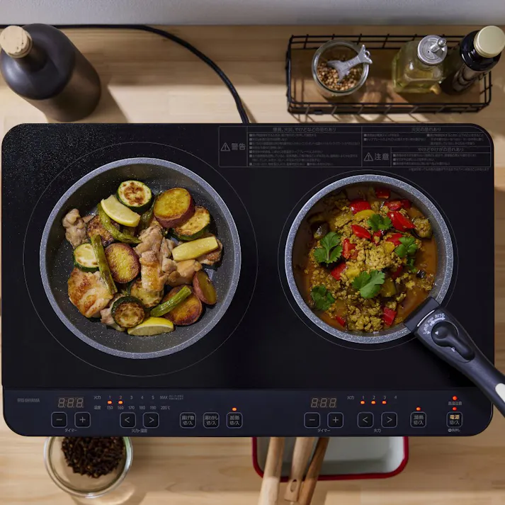 アイリスオーヤマ 2口IHコンロ脚付 IHK-WT41S-B ブラック 保温 調理 IH調理器 4967576706100【別送品】