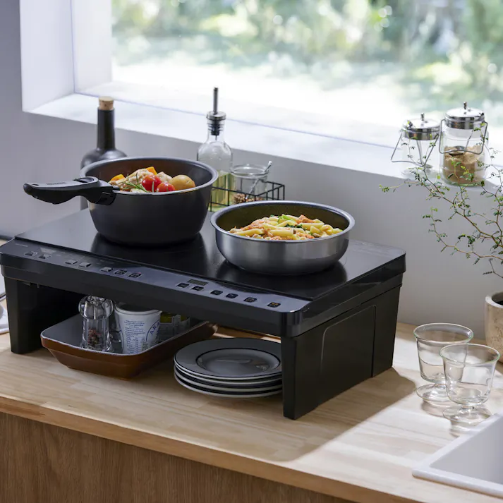 アイリスオーヤマ 2口IHコンロ脚付 IHK-WT41S-B ブラック 保温 調理 IH調理器 4967576706100【別送品】