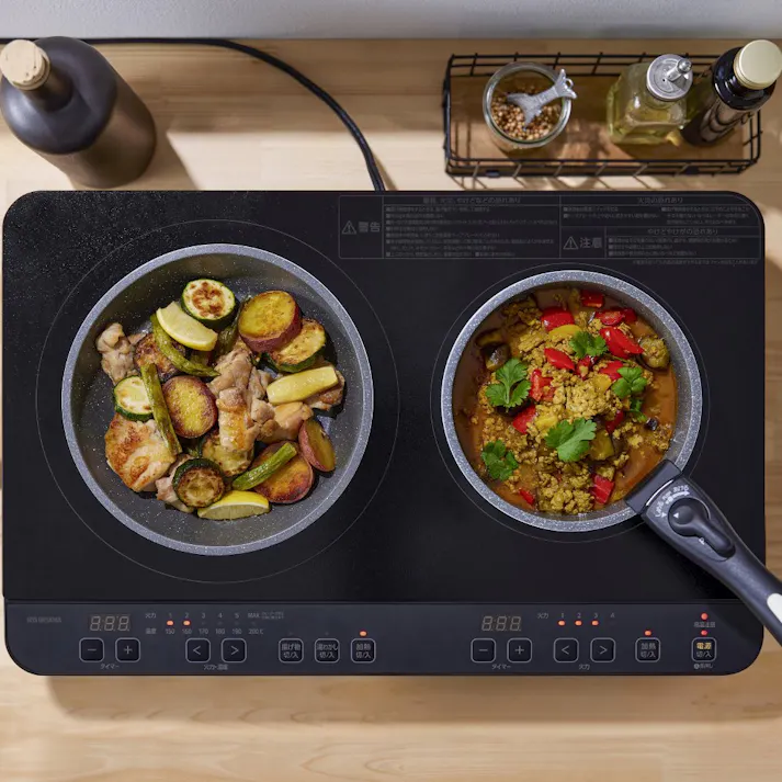 アイリスオーヤマ 2口IHコンロ IHK-WT41-B ブラック 保温 調理 IH調理器 4967576706117【別送品】