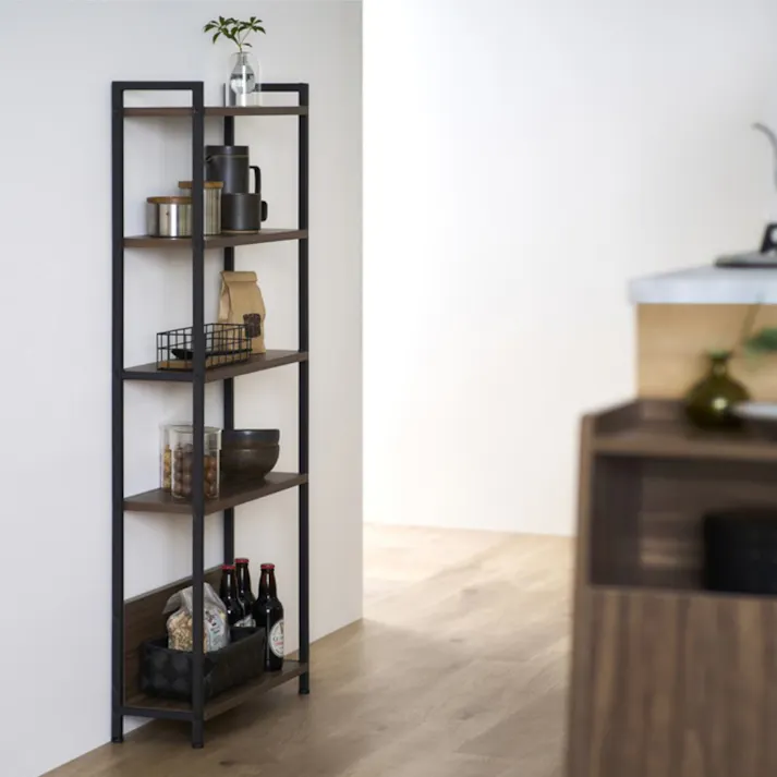 アイリスオーヤマ ウッドスリムラック WSR-523 ウォールナット/ブラック 収納 整理整頓 ラック 4967576743266【別送品】